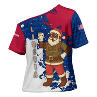 Liberia Christmas Cross Shoulder Shirt with Santa Claus Map Graphic and Red Blue Festive - Wonder Print Shop