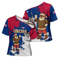 Liberia Christmas Cross Shoulder Shirt with Santa Claus Map Graphic and Red Blue Festive - Wonder Print Shop