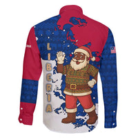 Liberia Christmas Family Matching Long Sleeve Bodycon Dress and Hawaiian Shirt with Santa Claus Map Graphic and Red Blue Festive - Wonder Print Shop