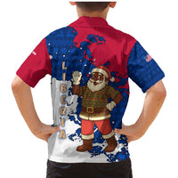 Liberia Christmas Family Matching Mermaid Dress and Hawaiian Shirt with Santa Claus Map Graphic and Red Blue Festive - Wonder Print Shop