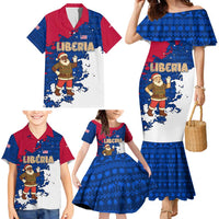 Liberia Christmas Family Matching Mermaid Dress and Hawaiian Shirt with Santa Claus Map Graphic and Red Blue Festive - Wonder Print Shop