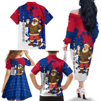 Liberia Christmas Family Matching Off The Shoulder Long Sleeve Dress and Hawaiian Shirt with Santa Claus Map Graphic and Red Blue Festive - Wonder Print Shop