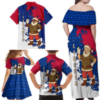 Liberia Christmas Family Matching Off Shoulder Maxi Dress and Hawaiian Shirt with Santa Claus Map Graphic and Red Blue Festive - Wonder Print Shop