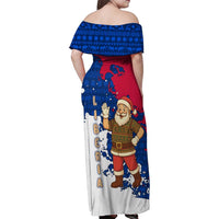 Liberia Christmas Family Matching Off Shoulder Maxi Dress and Hawaiian Shirt with Santa Claus Map Graphic and Red Blue Festive - Wonder Print Shop
