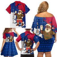 Liberia Christmas Family Matching Off Shoulder Short Dress and Hawaiian Shirt with Santa Claus Map Graphic and Red Blue Festive - Wonder Print Shop