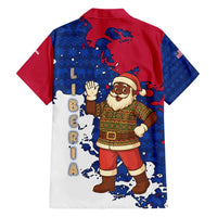 Liberia Christmas Family Matching Short Sleeve Bodycon Dress and Hawaiian Shirt with Santa Claus Map Graphic and Red Blue Festive - Wonder Print Shop