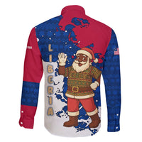 Liberia Christmas Family Matching Short Sleeve Bodycon Dress and Hawaiian Shirt with Santa Claus Map Graphic and Red Blue Festive - Wonder Print Shop