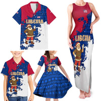 Liberia Christmas Family Matching Tank Maxi Dress and Hawaiian Shirt with Santa Claus Map Graphic and Red Blue Festive - Wonder Print Shop