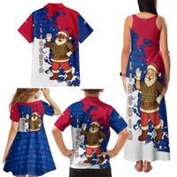 Liberia Christmas Family Matching Tank Maxi Dress and Hawaiian Shirt with Santa Claus Map Graphic and Red Blue Festive - Wonder Print Shop