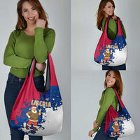 Liberia Christmas Grocery Bag with Santa Claus Map Graphic and Red Blue Festive - Wonder Print Shop