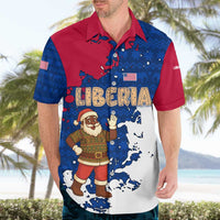 Liberia Christmas Hawaiian Shirt with Santa Claus Map Graphic and Red Blue Festive - Wonder Print Shop
