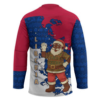 Liberia Christmas Hockey Jersey with Santa Claus Map Graphic and Red Blue Festive - Wonder Print Shop