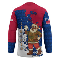 Liberia Christmas Hockey Jersey with Santa Claus Map Graphic and Red Blue Festive - Wonder Print Shop
