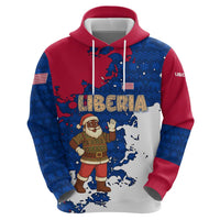 Liberia Christmas Hoodie with Santa Claus Map Graphic and Red Blue Festive - Wonder Print Shop