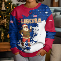 Liberia Christmas Kid Ugly Christmas Sweater with Santa Claus Map Graphic and Red Blue Festive - Wonder Print Shop