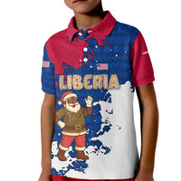 Liberia Christmas Kid Polo Shirt with Santa Claus Map Graphic and Red Blue Festive - Wonder Print Shop