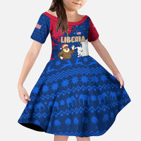 Liberia Christmas Kid Short Sleeve Dress with Santa Claus Map Graphic and Red Blue Festive - Wonder Print Shop