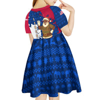 Liberia Christmas Kid Short Sleeve Dress with Santa Claus Map Graphic and Red Blue Festive - Wonder Print Shop