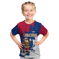 Liberia Christmas Kid T Shirt with Santa Claus Map Graphic and Red Blue Festive - Wonder Print Shop
