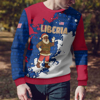 Liberia Christmas Ugly Christmas Sweater with Santa Claus Map Graphic and Red Blue Festive - Wonder Print Shop