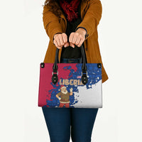 Liberia Christmas Leather Bag with Santa Claus Map Graphic and Red Blue Festive - Wonder Print Shop