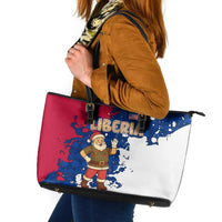 Liberia Christmas Leather Tote Bag with Santa Claus Map Graphic and Red Blue Festive - Wonder Print Shop