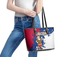 Liberia Christmas Leather Tote Bag with Santa Claus Map Graphic and Red Blue Festive - Wonder Print Shop