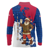Liberia Christmas Long Sleeve Polo Shirt with Santa Claus Map Graphic and Red Blue Festive - Wonder Print Shop
