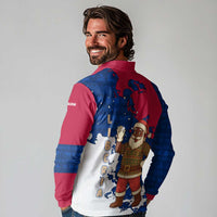 Liberia Christmas Long Sleeve Polo Shirt with Santa Claus Map Graphic and Red Blue Festive - Wonder Print Shop