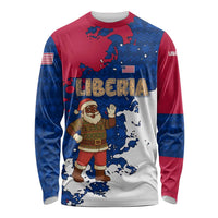 Liberia Christmas Long Sleeve Shirt with Santa Claus Map Graphic and Red Blue Festive - Wonder Print Shop