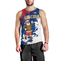 Liberia Christmas Men Tank Top with Santa Claus Map Graphic and Red Blue Festive - Wonder Print Shop