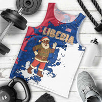 Liberia Christmas Men Tank Top with Santa Claus Map Graphic and Red Blue Festive - Wonder Print Shop