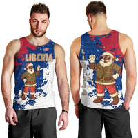 Liberia Christmas Men Tank Top with Santa Claus Map Graphic and Red Blue Festive - Wonder Print Shop