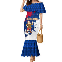 Liberia Christmas Mermaid Dress with Santa Claus Map Graphic and Red Blue Festive - Wonder Print Shop