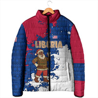 Liberia Christmas Padded Jacket with Santa Claus Map Graphic and Red Blue Festive - Wonder Print Shop