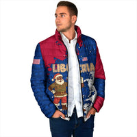 Liberia Christmas Padded Jacket with Santa Claus Map Graphic and Red Blue Festive - Wonder Print Shop