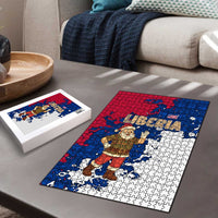 Liberia Christmas Puzzle with Santa Claus Map Graphic and Red Blue Festive - Wonder Print Shop