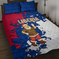Liberia Christmas Quilt Bed Set with Santa Claus Map Graphic and Red Blue Festive - Wonder Print Shop