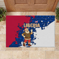 Liberia Christmas Rubber Doormat with Santa Claus Map Graphic and Red Blue Festive - Wonder Print Shop