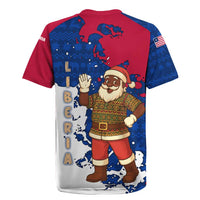 Liberia Christmas Rugby Jersey with Santa Claus Map Graphic and Red Blue Festive - Wonder Print Shop