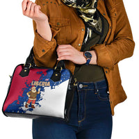 Liberia Christmas Shoulder Handbag with Santa Claus Map Graphic and Red Blue Festive - Wonder Print Shop