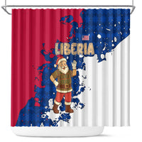 Liberia Christmas Shower Curtain with Santa Claus Map Graphic and Red Blue Festive - Wonder Print Shop