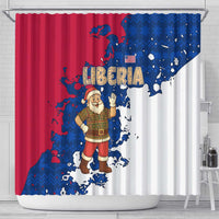 Liberia Christmas Shower Curtain with Santa Claus Map Graphic and Red Blue Festive - Wonder Print Shop
