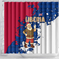 Liberia Christmas Shower Curtain with Santa Claus Map Graphic and Red Blue Festive - Wonder Print Shop
