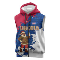 Liberia Christmas Sleeveless Zip Hoodie with Santa Claus Map Graphic and Red Blue Festive - Wonder Print Shop