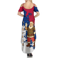 Liberia Christmas Summer Maxi Dress with Santa Claus Map Graphic and Red Blue Festive - Wonder Print Shop