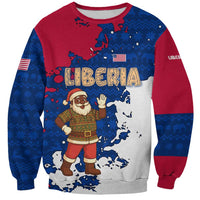 Liberia Christmas Sweatshirt with Santa Claus Map Graphic and Red Blue Festive - Wonder Print Shop