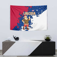 Liberia Christmas Tapestry with Santa Claus Map Graphic and Red Blue Festive - Wonder Print Shop