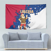 Liberia Christmas Tapestry with Santa Claus Map Graphic and Red Blue Festive - Wonder Print Shop