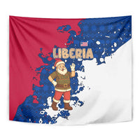Liberia Christmas Tapestry with Santa Claus Map Graphic and Red Blue Festive - Wonder Print Shop